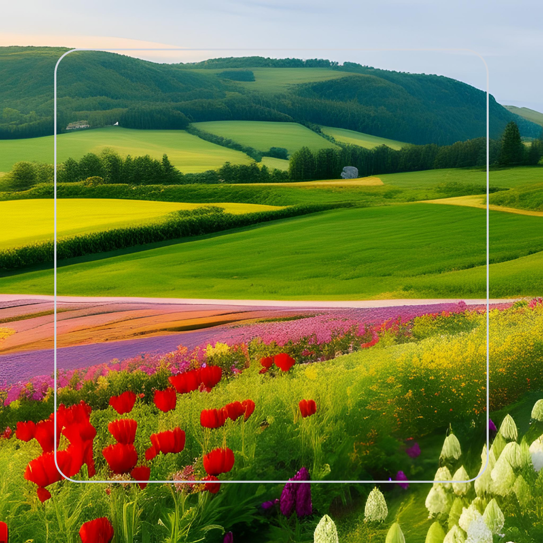 A picture of an organic farm with fields of flowers and herbs, symbolizing the emphasis on sustainably sourced and organic ingredients in modern ethical beauty products.